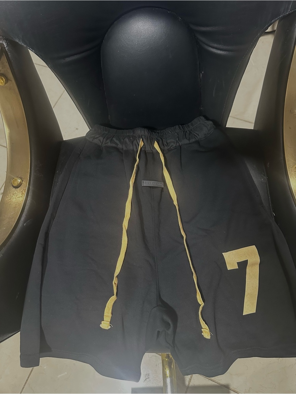 Essentials Black Athletic Shorts with Gold Drawstrings